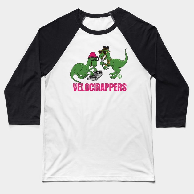 VELOCIRAPPERS Baseball T-Shirt by toddgoldmanart